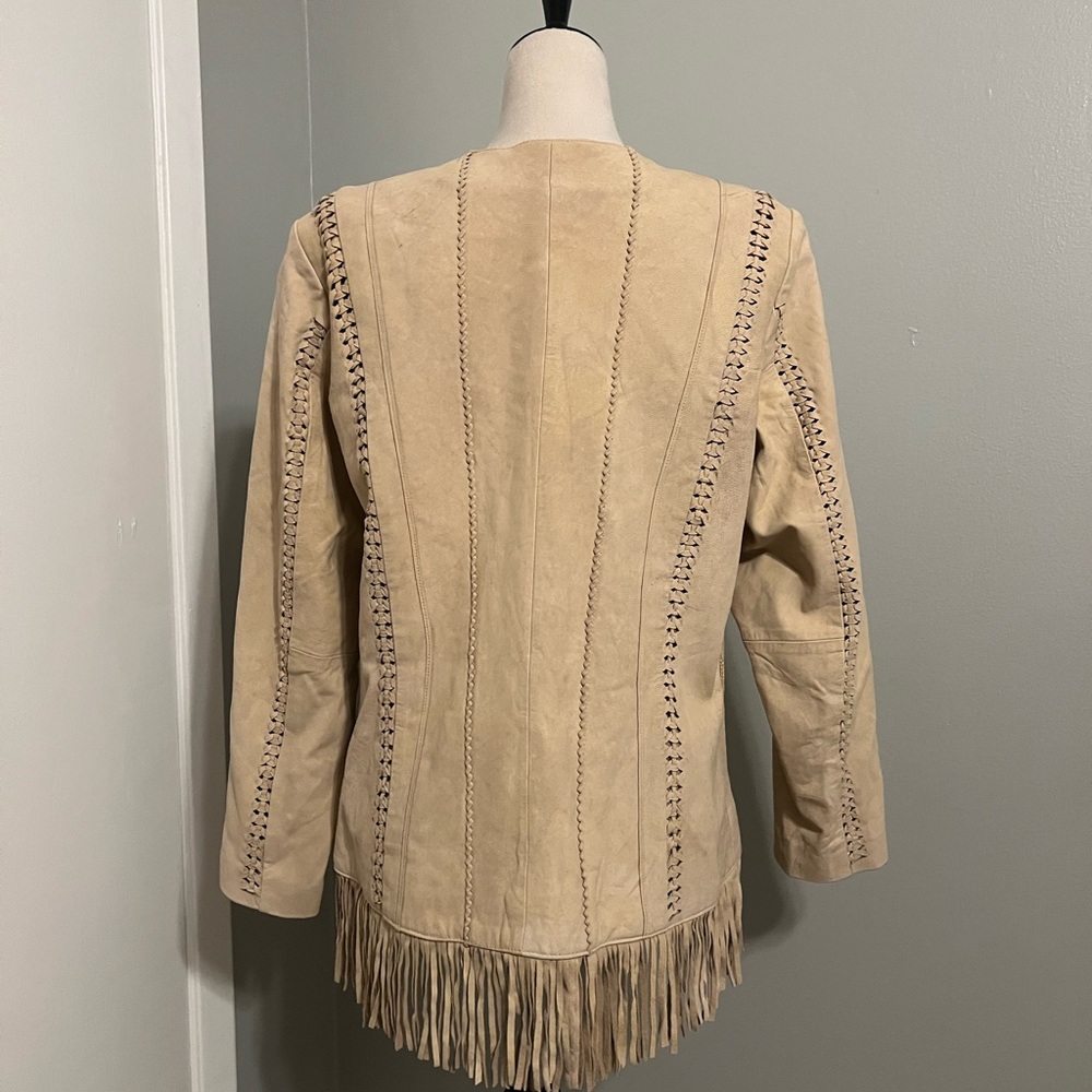 Coldwater Creek Beige Leather Jacket with Fringe - Picture 2 of 6